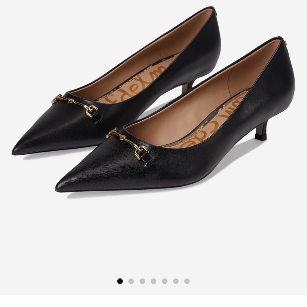 Sam Edelman Black Pointed Kitten Heel Pumps with Gold Bit